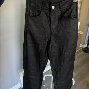 Black High-Rise Pleather Straight Leg Pants
